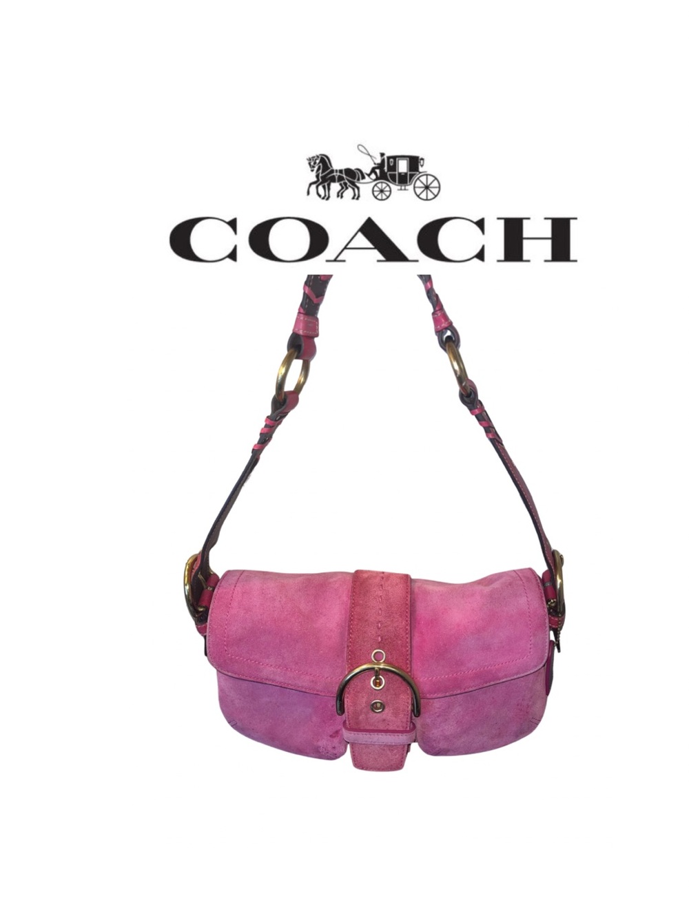 Coach Pink SoHo Suede Doible Flap Shoulder Bag